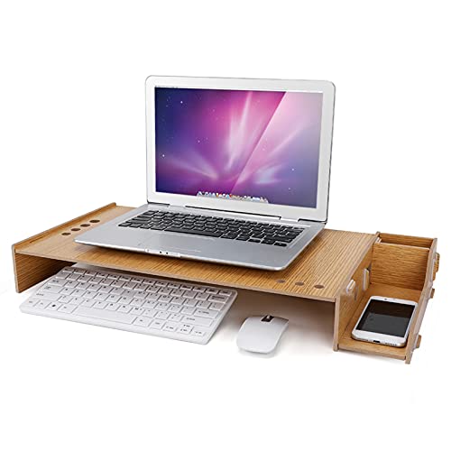 Bewinner Holz Monitorständer mit Smartphone Halter DIY Büro Desktop Riser Schreibtisch Aufbewahrungsbox Einstellbare Monitorständer Holzgestell PC Laptop Ständer Organizer von Bewinner