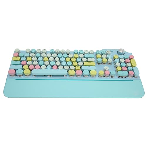 Bewinner Kabellose Mechanische Tastatur, Bluetooth 5.1 2,4 G Hot-Swap-fähige Gaming-Tastatur, Runde Retro-Punk-Gaming-Tastatur mit Blauem Schalter für Mac Windows (Blau) von Bewinner