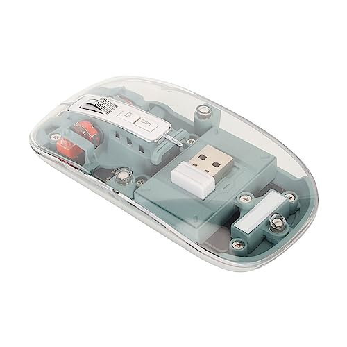 Bewinner Kabellose Transparente 2,4-G-Bluetooth-Maus, 2400 DPI, 3 Modi, 4-Gang-DPI, Magnetische Abdeckung, Plug-and-Play, Batterieanzeige (Grün) von Bewinner