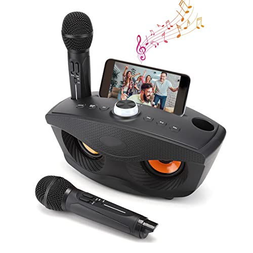 Bewinner Kabelloser Karaoke, Heim Bluetooth Lautsprecher mit Zwei Mikrofonen, Mikrofon Tragbarer Karaoke Lautsprecher für Heimpartys Handheld Bluetooth Mikrofon Karaoke Lautsprecher (Schwarz) von Bewinner