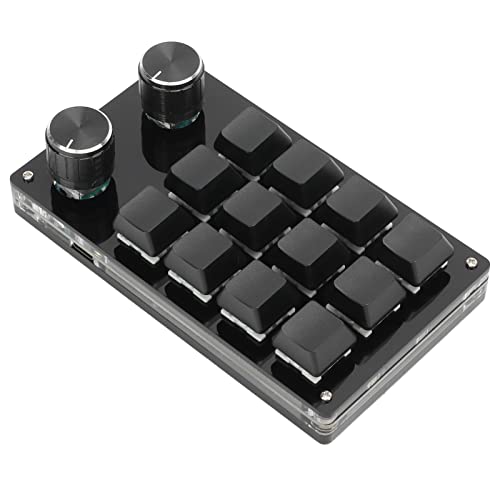 Bewinner Mechanische -Tastatur mit 12 Tasten, Multifunktions-DIY-programmierbare Tastatur, Einhand-Makro-Mechanik mit Einstellknopf für Office Gaming (Schwarz) von Bewinner
