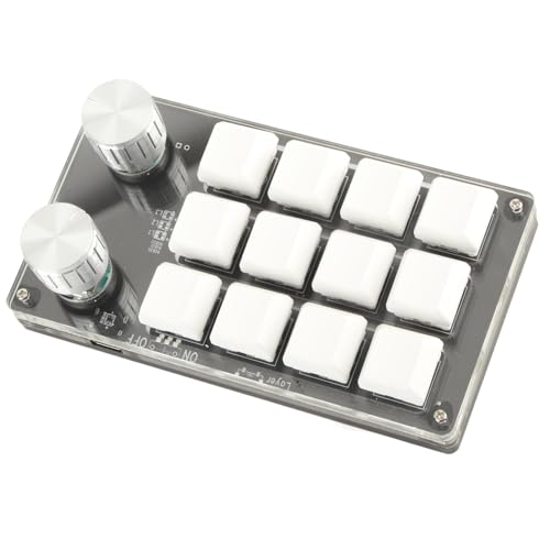 Bewinner Mechanische Mini-Tastatur mit 12 Tasten, Multifunktions-DIY-programmierbare Tastatur, Einhand-Makro-Mechanik mit Einstellknopf für Office Gaming Lab(Weiß) von Bewinner