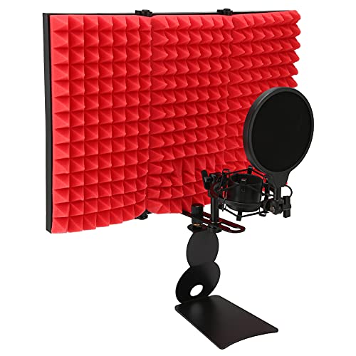 Bewinner Mikrofon-Isolationsschild, 3-Panel-Popfilter, Studio-Mikrofon Schallabsorbierender Schaumstoffreflektor, Faltbare Schalldichte Abdeckung für//Radio von Bewinner