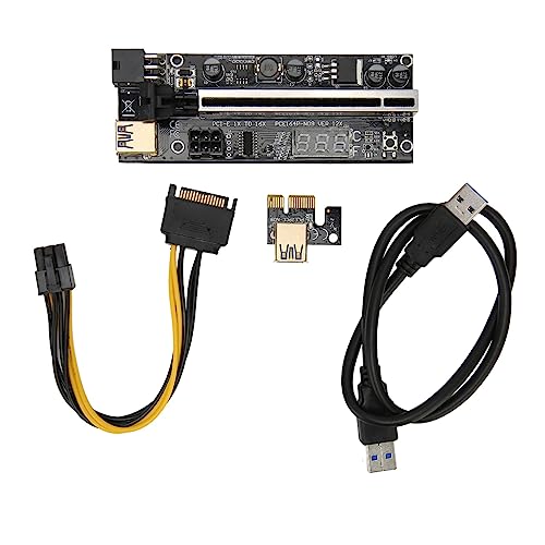 Bewinner PCIe-Riser-Adapterkarte mit Temperatursensor, Dual 6Pin, Überstromschutz, 24-Zoll-USB3.0-Kabel, 1X/4X/8X/16X-Steckplätze für Ethereum/Bitcoin/Litecoin-Mining von Bewinner