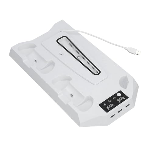 Bewinner PS5 Slim-Ständer und Kühlstation, Vertikaler PS5-Kühlständer, 2,5 Stunden Schnelles PS5-Controller-Ladegerät, PS5-Zubehör mit Verstellbarem Lüfter, 3 USB-Hub (White) von Bewinner