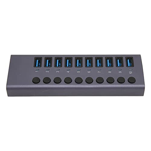 Powered USB Hub 3.0, 10 Ports USB Data Hub Splitter mit Einzelschalter, 12 V 5 A Netzteil USB-Verlängerung, 5 Gbps Übertragung USB 3.0 Hub für PC Laptop HDD (EU-Stecker) von Bewinner