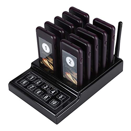 Bewinner Restaurant Pager, Wireless Calling Paging System 10 Receiver Pager with 1 Keyboard Call Charging Base Wireless Pager System Queue Call System von Bewinner