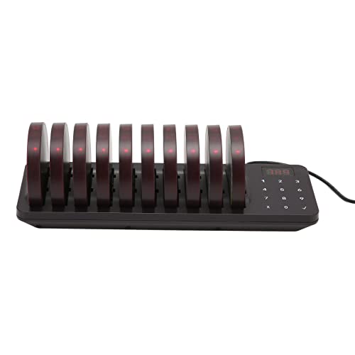 Bewinner Restaurant-Pager-System 10 Pager, Drahtloses Rufsystem mit Ladestation, Tastatur, Social-Distancing-Summer, 300 M Lange Distanz für Restaurant, Krankenhaus, Kirche (EU-Stecker) von Bewinner