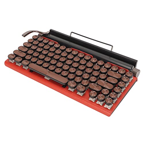 Bewinner Retro-Schreibmaschinentastatur, 83 Tasten, Mechanische Bluetooth-Tastatur mit Bunter RGB-Hintergrundbeleuchtung, Runde Metalltastenkappe für Desktop-PC (Orange) von Bewinner