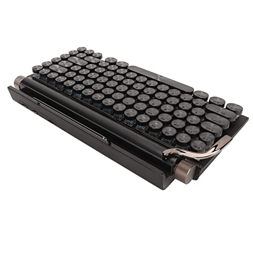 Bewinner Retro-Schreibmaschinentastatur, 83 Tasten, Mechanische Bluetooth-Tastatur mit Bunter RGB-Hintergrundbeleuchtung, Runde Metalltastenkappe für Desktop-PC (Schwarz) von Bewinner