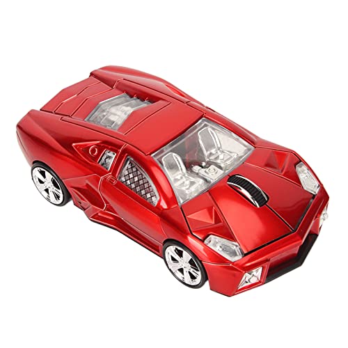 Bewinner Rote Kabellose Auto-Maus, 1600 DPI LED-Licht, Rennwagen-Maus, Kabellose Sportwagen-Maus mit USB-Empfänger, Computer-Maus Geschenk, Laptop, PC von Bewinner