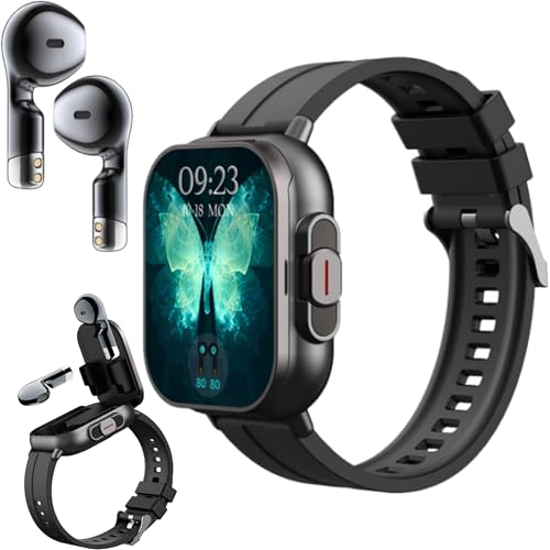 Bewinner Smartwatch mit Kopfhörer – Innovatives 2-in-1 Design, 2,01-Zoll Bildschirm Smartwatch mit Silikonband,Kabellose Headset Fitness Tracker Uhr mit Kopfhörer für IOS & Android (Schwarz) von Bewinner