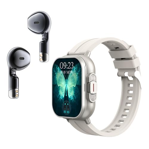 Bewinner Smartwatch mit Ohrhörern, 2-in-1-Bluetooth-Kopfhörer und Smartwatch, 2-Zoll-HD-Touchscreen-Fitnessuhr, Bluetooth-Anruf-Fitness-Tracker-Sportuhr für Android (Silver) von Bewinner