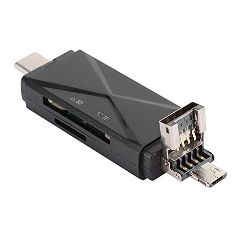 Bewinner Speicherkartenleser, Typ C OTG 5-in-1 USB 2.0-Kartenadapter, Multifunktions-SD-Kartenleser mit Zwei Kartensteckplätzen für Mobiltelefoncomputer (schwarz 2.0) von Bewinner