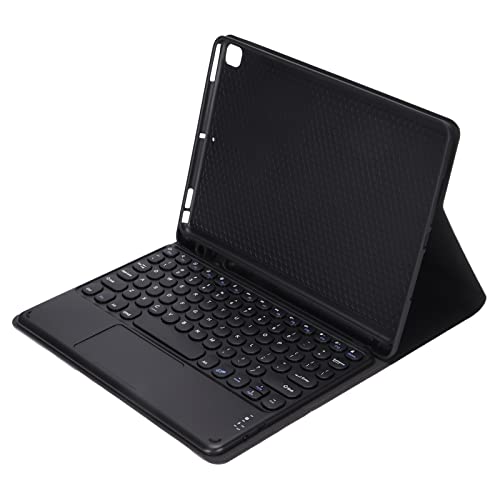 Bewinner Tablet-Schutzhülle, Smart Case mit BT-Wireless-Tastatur, 10 Zoll Round Keycap Touch mit Silikonhülle mit Stiftschlitz für Tablet 10.5 (Schwarze runde Cap Touch + Ledertasche) von Bewinner