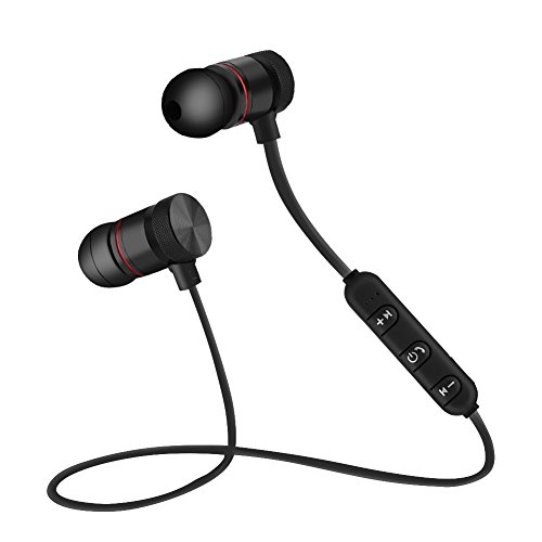 Bewinner Tragbare Bluetooth Kopfhörer, Wireless Kopfhörer Eingebaute Magnete Sport Kopfhörer mit weichem Gummi Ohrhörer Magnet Bluetooth Kopfhörer (Schwarz) von Bewinner