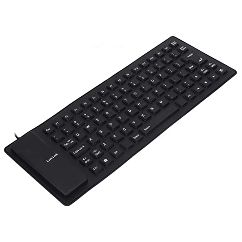 Bewinner USB-Faltbare Silikon-Tastatur, 85 Tasten, Leise, wasserdichte, Weiche Rollup-Tastatur, Mix Color, Leichte Tragbare Tastatur für PC, Notebook, Laptop, Computer (Black) von Bewinner