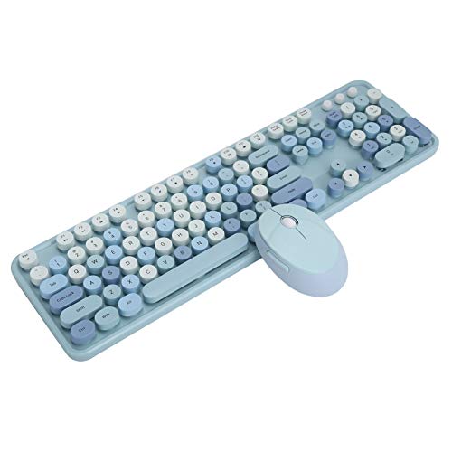 Bewinner Wireless Keyboard and Mouse Combo, FN + Mutilmedia Button Ergonomic Keyboard, Retro Vintage Wireless Keyboard and Mouse Pack mit USB-Empfänger für XP/7/8/10 (Blaue Mischfarbe) von Bewinner