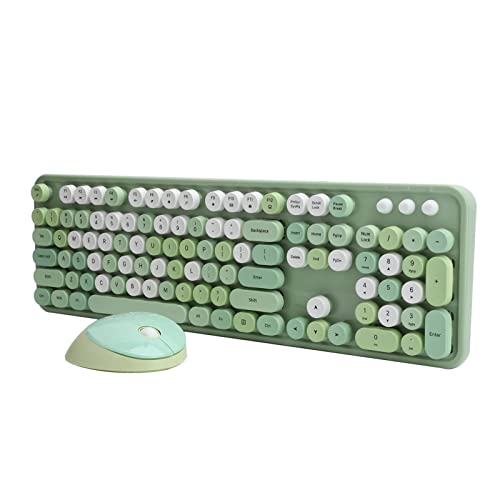 Bewinner Wireless Keyboard and Mouse Combo, FN + Mutilmedia Button Ergonomic Keyboard, Retro Vintage Wireless Keyboard and Mouse Pack mit USB-Empfänger für XP/7/8/10 (grüne Mischfarbe) von Bewinner