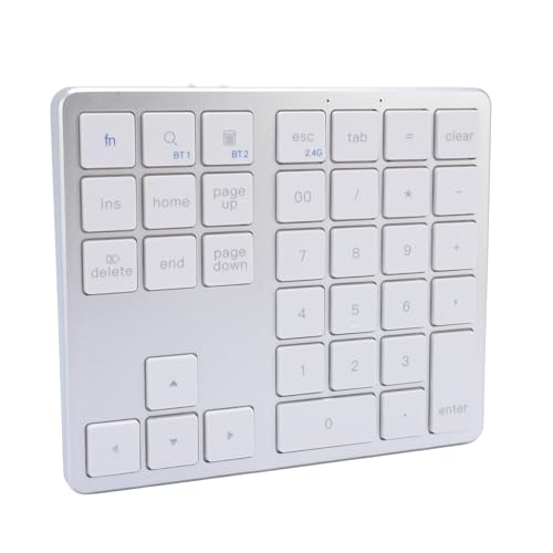 Bewinner Wireless Number Pads, 2,4 G BT Dual -Modus, Externe 35 Tasten Numerische Tastatur, Tragbare Finanzbuchhaltungstastatur für Laptop -Heimgeschäft (Silberweiß) von Bewinner