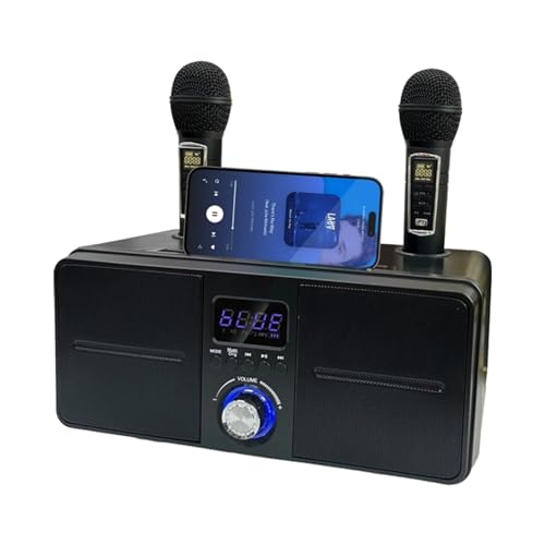 Bluetooth Karaoke Lautsprecher KTV Kit, Karaoke Ausrüstung mit Doppelmikrofon für zu Hause, AUX USB Universal Video Mehrzweckgerät für Telefon/Tablet/PC, 2 drahtlose Karaoke Mikrofone(Schwarz) von Bewinner