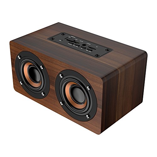 Bluetooth Lautsprecher aus Holz, Retro, Kabellos, Tragbar, mit FM Radio, HiFi, Musik, Clock, Stereo Alarm, Subwoofer Unterstützung, Freihändiges Anrufen Haus Dekoration für Wiedervereinigung, Garten von Bewinner