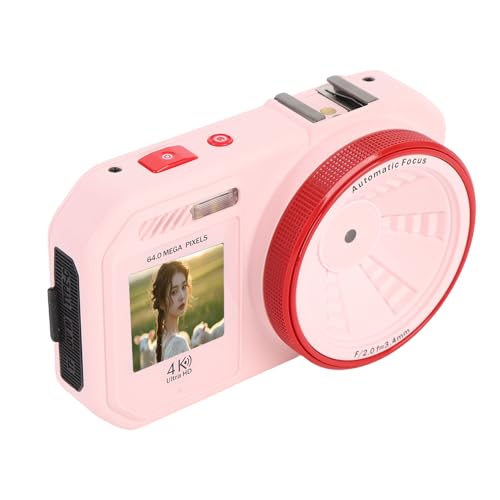 Doppelbildschirme Digitalkamera für Fotografie, 64MP Vlogging -Kameras 2,8 "Bildschirm mit 18x ​​digitalem Zoom, Kompakt -Autofokus -Videokamera für die Reise (PINK) von Bewinner