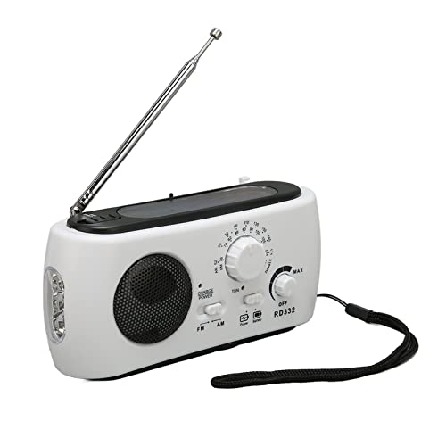 Emergency Weather Radio AM FM, 350 -mAh -Batterie -Batterie -Radio mit LED -Taschenlampe, USB/Solar/Handkurbelladung für Innen-/Outdoor -Notfälle (White) von Bewinner