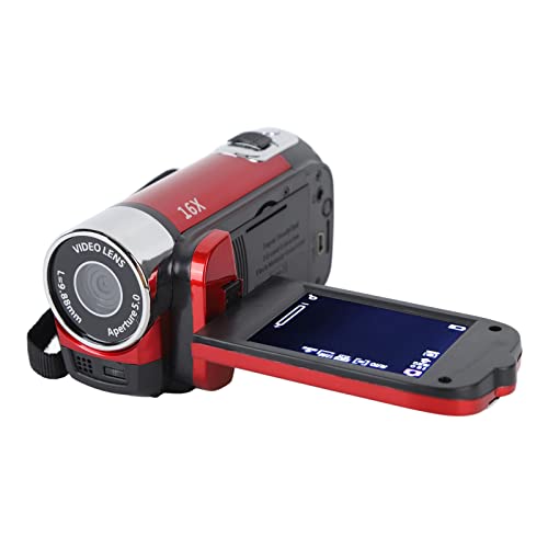 HD-Videokamera-Camcorder, Tragbare 1080P 16 MP DV-Kamera, 2,7-Zoll-TFT-Digitalzoom-Videokamera mit Drehbarem Bildschirm, 16-Fach-Digitalzoom-Reisekamera (Rot) von Bewinner