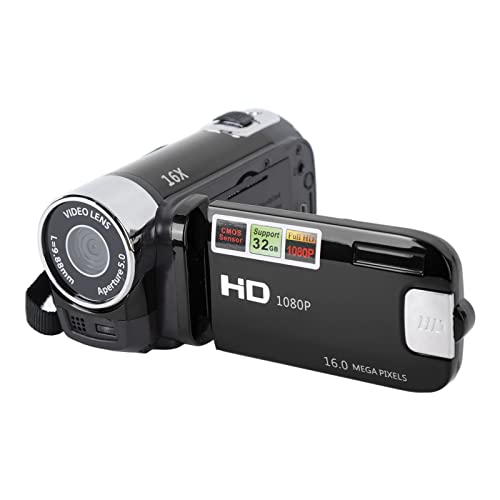 HD-Videokamera-Camcorder, Tragbare 1080P 16 MP DV-Kamera, 2,7-Zoll-TFT-Digitalzoom-Videokamera mit Drehbarem Bildschirm, 16-Fach-Digitalzoom-Reisekamera (Schwarz) von Bewinner