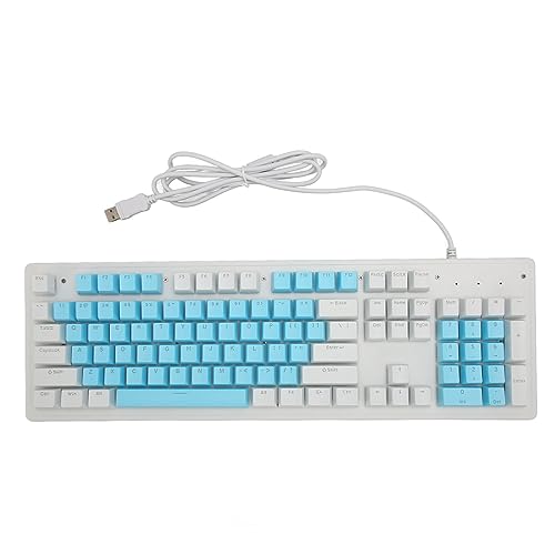 Kabelgebundene Gaming-Tastatur, USB-kabelgebundene Basic-Tastatur mit 104 Tasten und Mechanischem Schalter, RGB-hintergrundbeleuchtete (Brauner Schalter (blau-weiße Tastenkappen)) von Bewinner