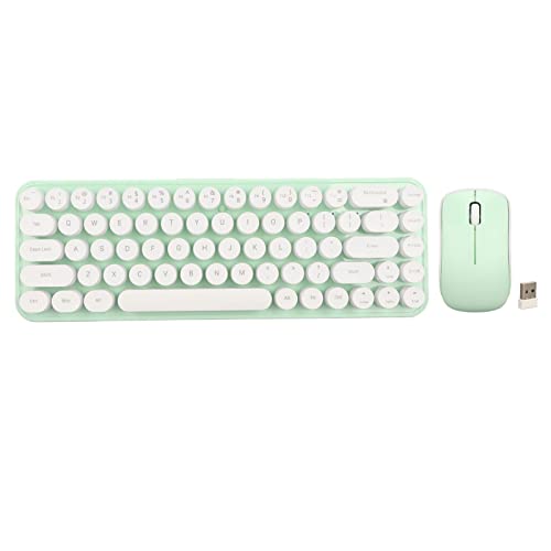 Kabellose Tastatur- und Maus-Kombination, 2,4 GHz 68 Tasten Schreibmaschinentastatur Kabellos mit Leiser Maus, Wasserdichte Runde Retro-Ästhetik-Tastatur für Mac PC Desktop Laptop (Weiß Grün) von Bewinner