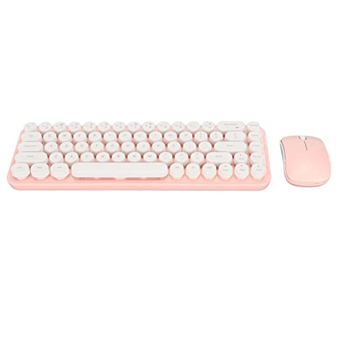 Kabellose Tastatur- und Maus-Kombination, 2,4 GHz 68 Tasten Schreibmaschinentastatur Kabellos mit Leiser Maus, Wasserdichte Runde Retro-Ästhetik-Tastatur für Mac PC Desktop Laptop (Weiß Rosa) von Bewinner