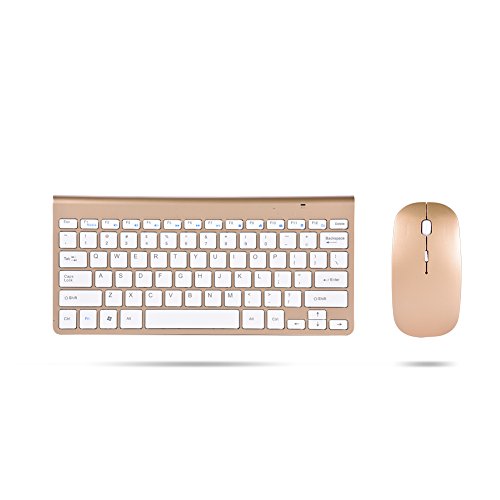 Kabellose Tastatur- und Mauskombination mit 78 x Architektur-Tasten, 2,4 GHz schlankes, wasserdichtes, ergonomisches Tastatur- und Mauskit für Desktop-Laptops, Smart-TV(golden) von Bewinner