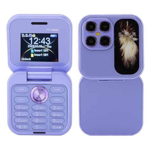 Kleinstes Flip-Handy – Dual-Nano-SIM, UKW-Radio, 2G-Mediaplayer, LED-Taschenlampe, HD-Rückkamera, Trageband für Senioren (violett) von Bewinner
