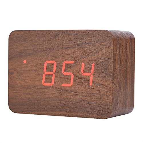 LED-Holzwecker, Weckfunktion/Sprachsteuerung und Dauerlichtmodus/Digitales Schreibtischthermometer Klassischer Timer, Digitaler Wecker (Braunes Holz + rotes Licht) von Bewinner