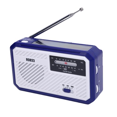 Notfallradio mit Solar & Handkurbel, 2000mAh Batterie-Am-FM-Wetterradio, LED-Taschenlampe SOS-Alarm für Camping, Stromausfälle, Hurrikanbereitschaft (Blue) von Bewinner