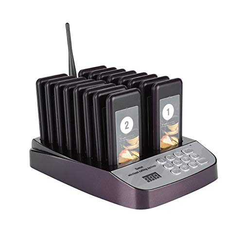 Restaurants Pager Portable Waiter Calling System for Fast Food Restaurants Shops Wireless Queuing Calling System with Keyboard Host and 16 Pagers, Waiter Calling Guest Paging System (EU-Stecker) von Bewinner