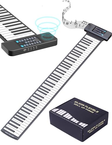 Roll-Up-Piano mit 88 Tasten, Wiederaufladbare Handrollen-E-Piano-Tastatur mit 128 Tönen und Eingebautem Lautsprecher, Bluetooth-MIDI-Funktion, Tragbares Elektrisches Roll-Piano(Schwarz) von Bewinner