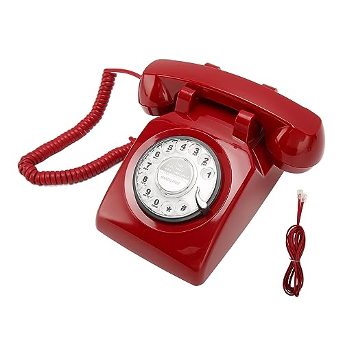 Schnurgebundenes Retro-Festnetztelefon, Wählscheibentelefon, Klassisches Vintage-Altmode-Telefon, Altes Retro-Festnetztelefon, Antike Telefone für das Heimbüro (Rot) von Bewinner