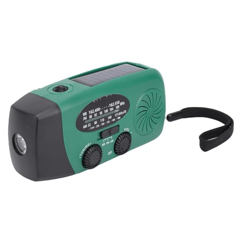 Solar Handkurbel Notfallwetterradio mit 2000mah Power Bank, AM/FM -Radio, LED Taschenlampe SOS Alarm für Überleben Im Freien, Camping, Überschwemmungen Erdbeben (Green) von Bewinner