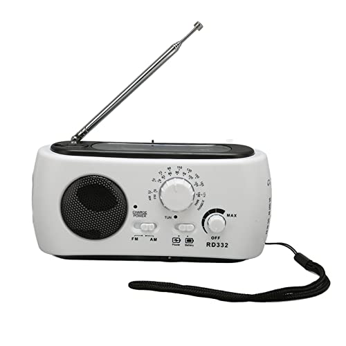 Solar Handkurbel Notio -Radio mit Taschenlampe, USB -Ladung und 350 -mAh -Batterie, Tragbares AM/FM -Wetterradio für Camping Im Freien, Wandern, Überlebenskits (White) von Bewinner