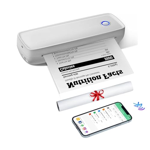 Sxhlseller A4 Multifunktionsdrucker – Bluetooth 5.2 200 Dpi Tintenloser Tragbarer Thermodrucker, USB Wiederaufladbare Kabellose Wlan Drucker mit 7 Druckgrößen SharpFox APP für Zuhause, Arbeit, Reisen von Bewinner