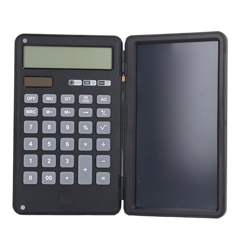 Taschen Rechner Notizblock mit LCD-Schreib Tablette, Faltbare Tragbare 12-stellige Anzeige Wissenschaft Liche Elektronik mit Handschrift Tafel für Studenten (Black) von Bewinner