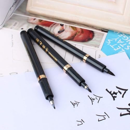 Tintenpinselstift, 3 Größen, schwarzer Shodo, japanischer chinesischer Kalligraphie-Stift, für Anfänger, Schreiben, Unterschriften, Illustrationen, Design (3 Stück) von Bewinner