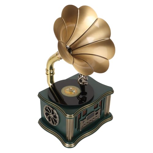 Vintage-Grammophon-Bluetooth-Lautsprecher, Wiederaufladbarer USB-C-BT5.0-Holzlautsprecher, -Retro-Phonograph-Funklautsprecher mit FM-Funktion (Grün) von Bewinner