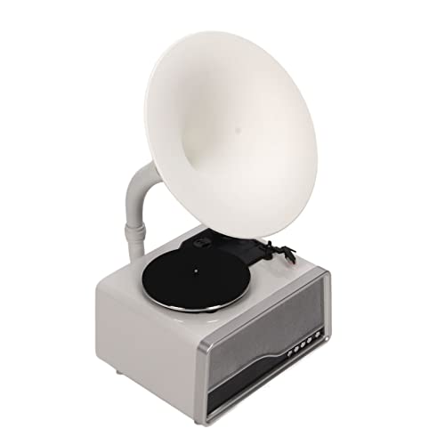 Vintage-Grammophon-Bluetooth4.2-Lautsprecher, USB-Fernbedienung, Plattenspieler für Zuhause, FM-Funktion, 100 Bis 240 V, 33 45 78 U/min (Weiß) von Bewinner