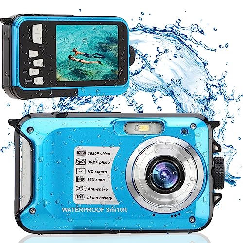 wasserdichte Unterwasserkamera 10FT, 2,7 Zoll LCD Bildschirm, 30MP 1080P HD Digitalkamera, 16 facher Zoom, Bis zu 128 GB, 650 mAh Akku, Action Kamera Zum Schnorcheln, Camping von Bewinner