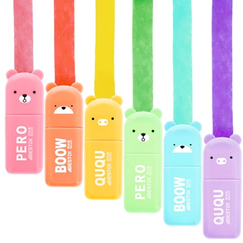 Bewudy Textmarker Pastell, 6pcs Lustige Textmarker Set, niedlich Bär Textmarker set Mini Pastell Textmarker Aesthetic Marker Stifte Textmarker Set zum Hervorheben von Tagebuch oder Notizbuch in Schule von Bewudy