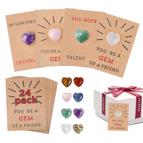 24 Pack Valentine's Day Greeting Card, Valentines Day Gifts for Kids, With Heart Shape Stones Handmade Gift Cards Set Valentines Cards, for Boys Girls Todd-lers Class Classroom School Party Favor von Bexdug